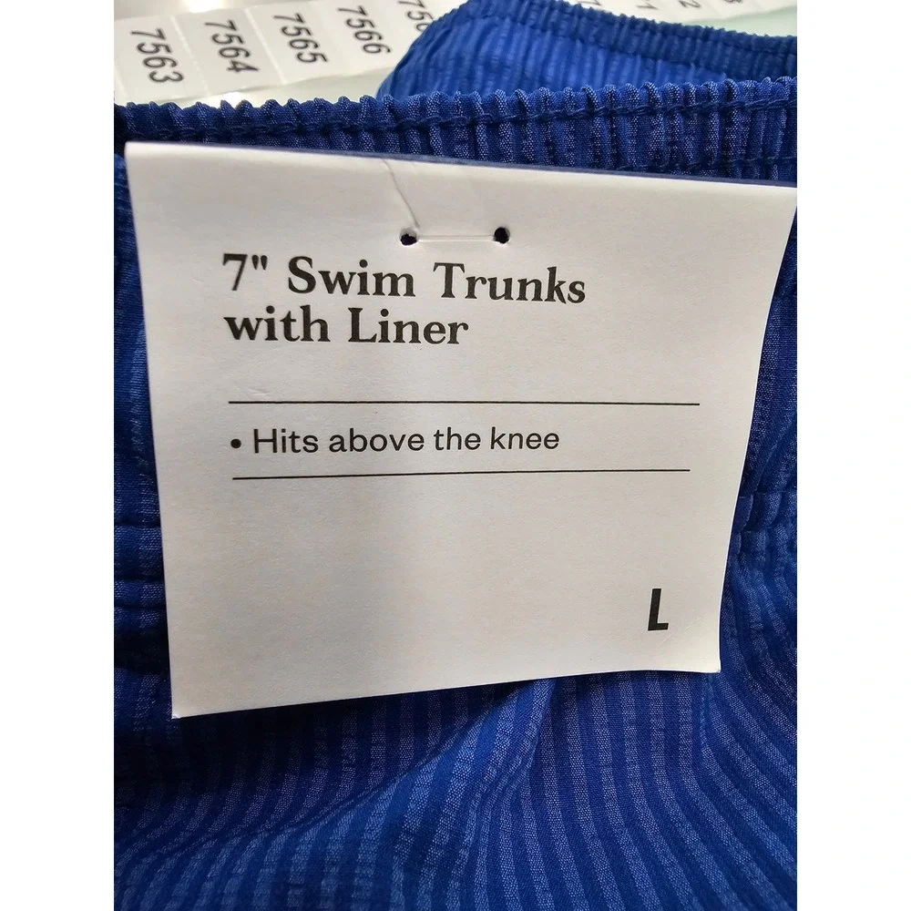 Goodfellow & Co Mens Seersucker Swim Trunks Blue Polyester Casual Size Large